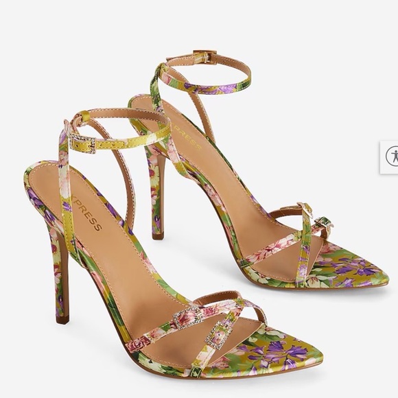Express Shoes - Express Floral Pointed Toe Strappy Rhinestone Heeled Sandals Size 8
